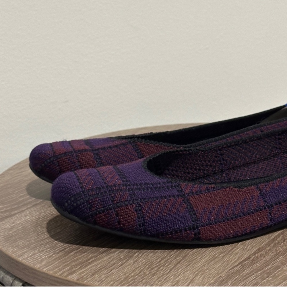 Rothys Square Toe Cranberry Plaid Flat Shoes - Picture 6 of 11